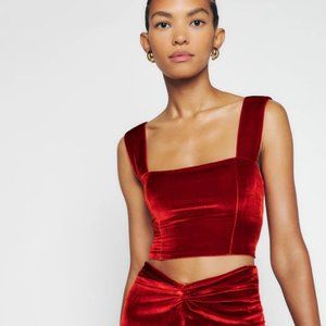 Reformation Velvet Bustier Giulia Top in Blood Orange